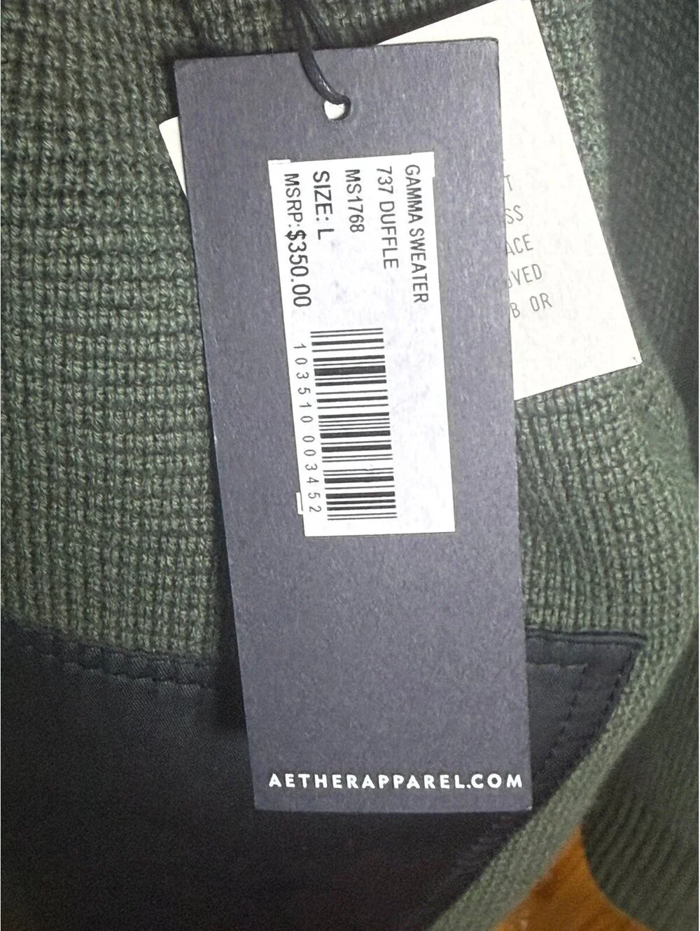 AETHER Gamma Sweater Mens Large Olive Green Shawl Collar Cotton Cashmere NWT